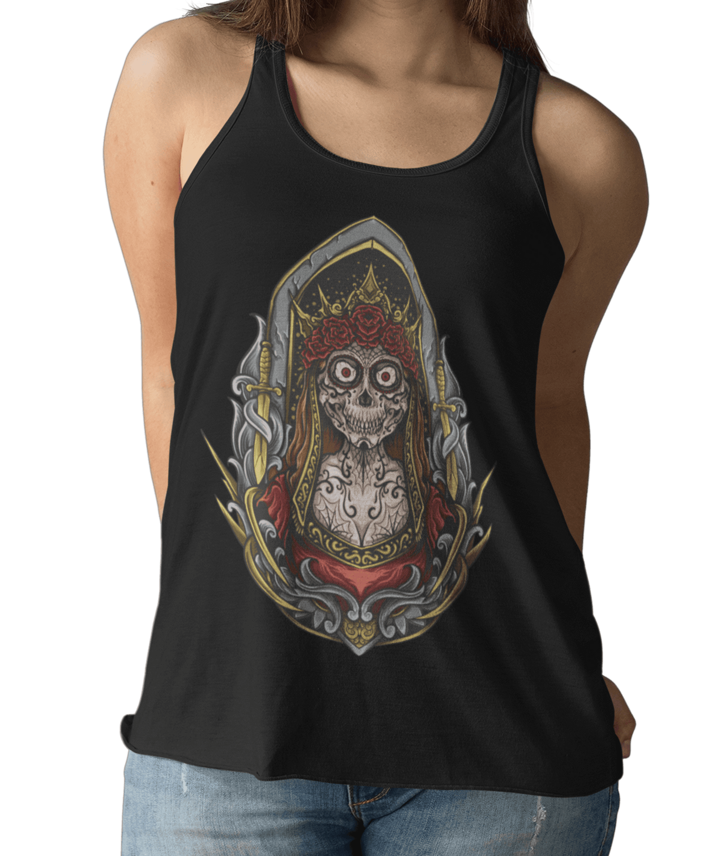 Sugar Skull Tattoo Design Adult Womens Vest Top