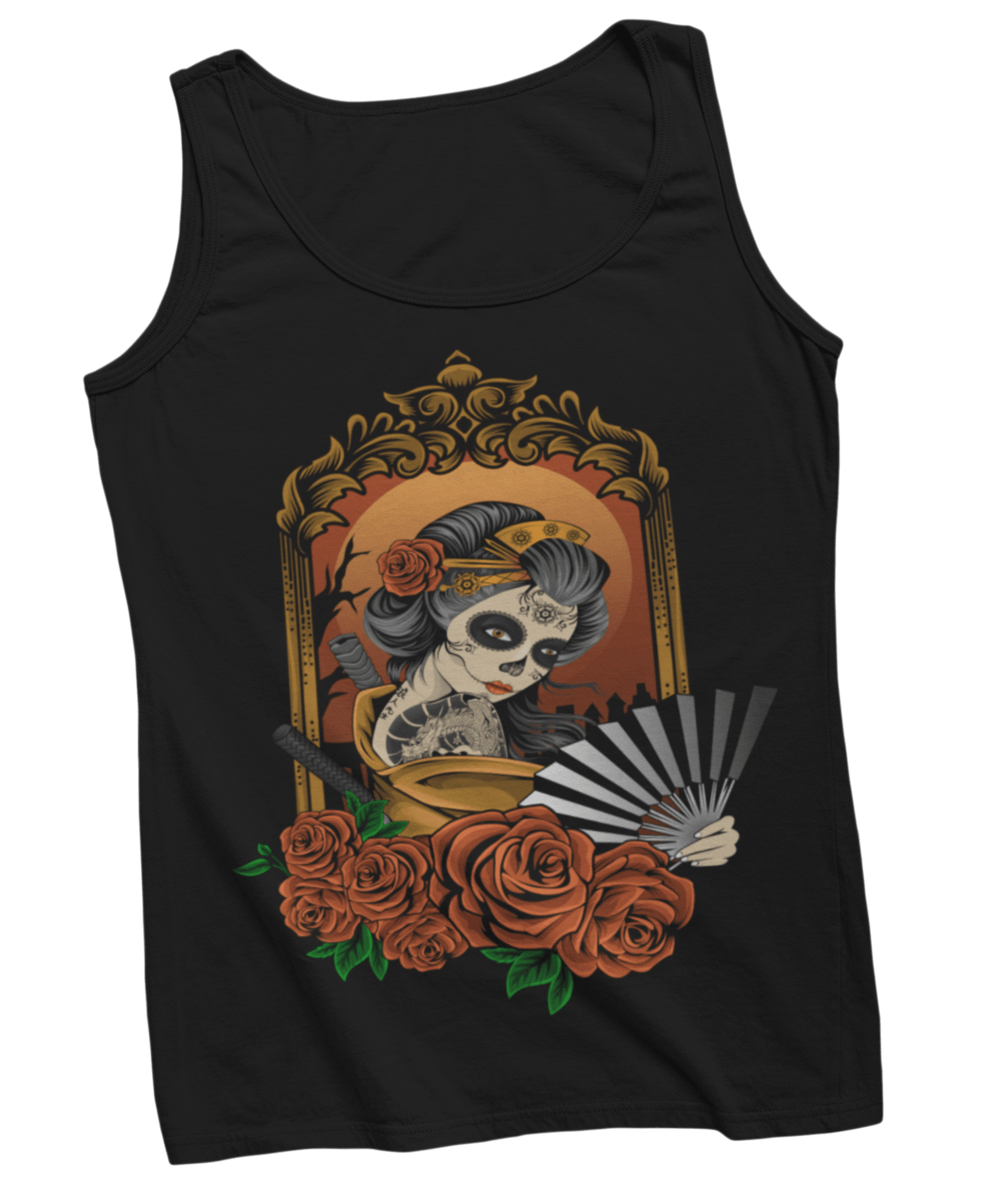  Geisha Skull Tattoo Design Adult Womens Vest Top