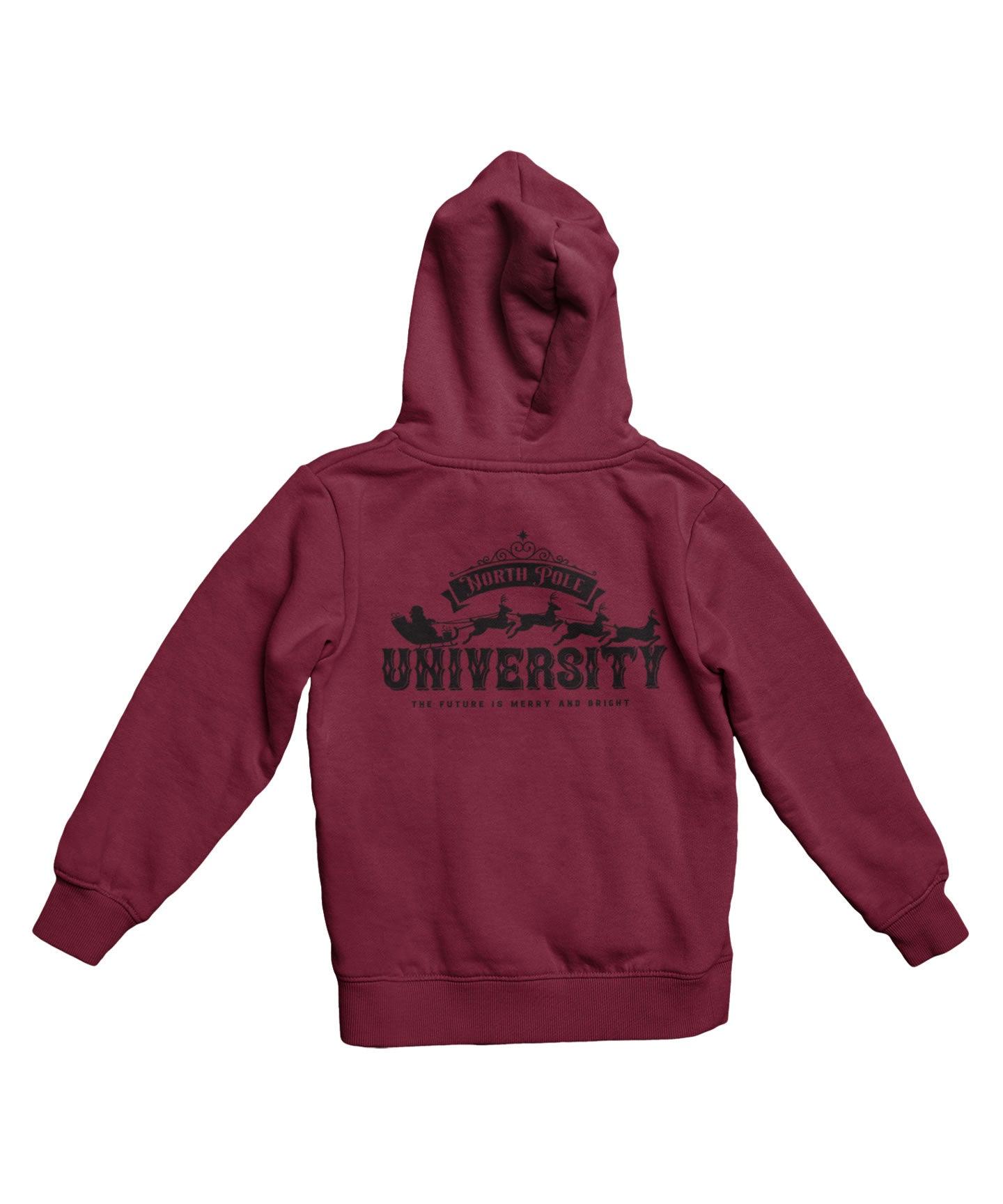  North Pole University Mono-Colour Back Printed Christmas Hoodie