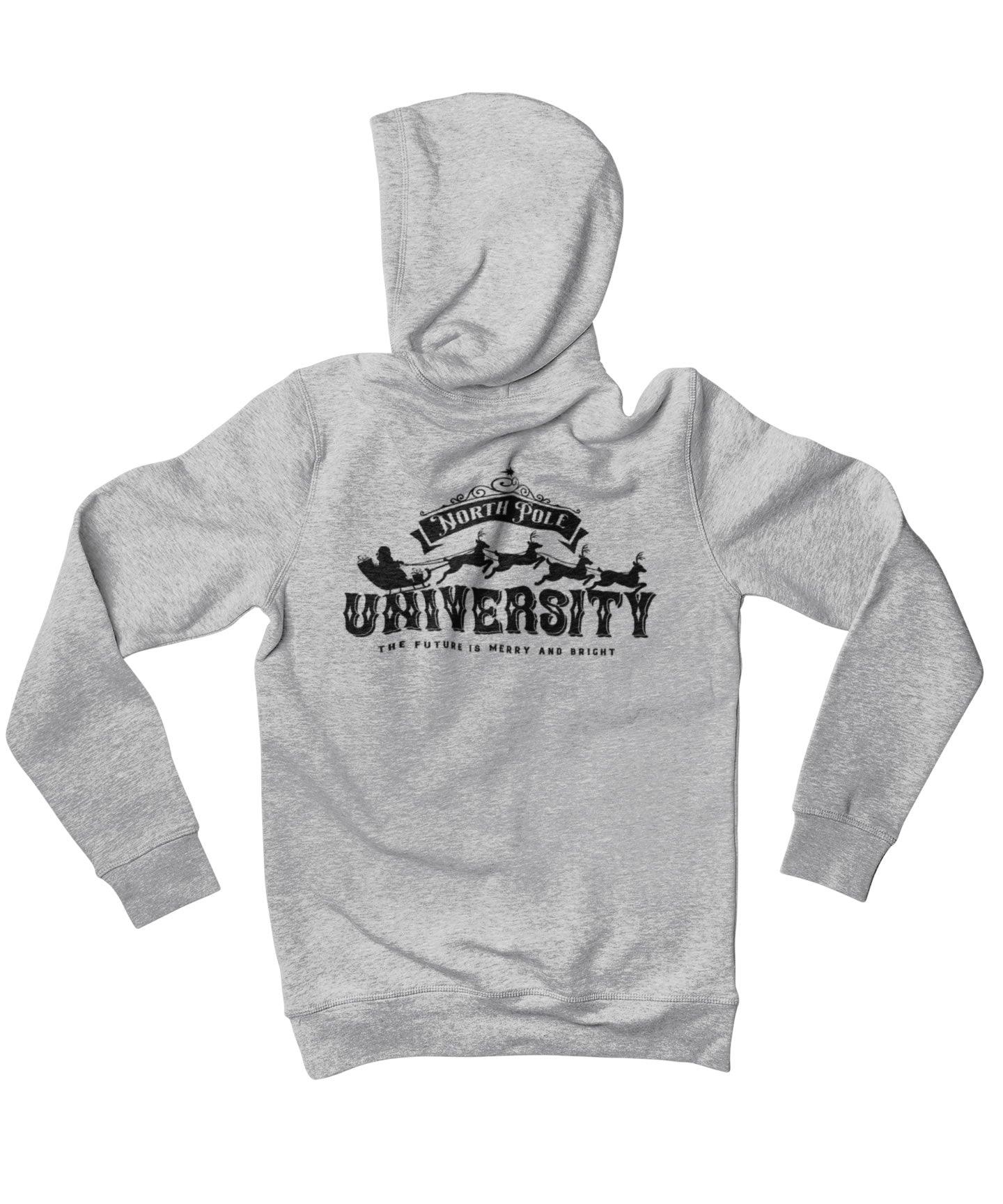  North Pole University Mono-Colour Back Printed Christmas Hoodie