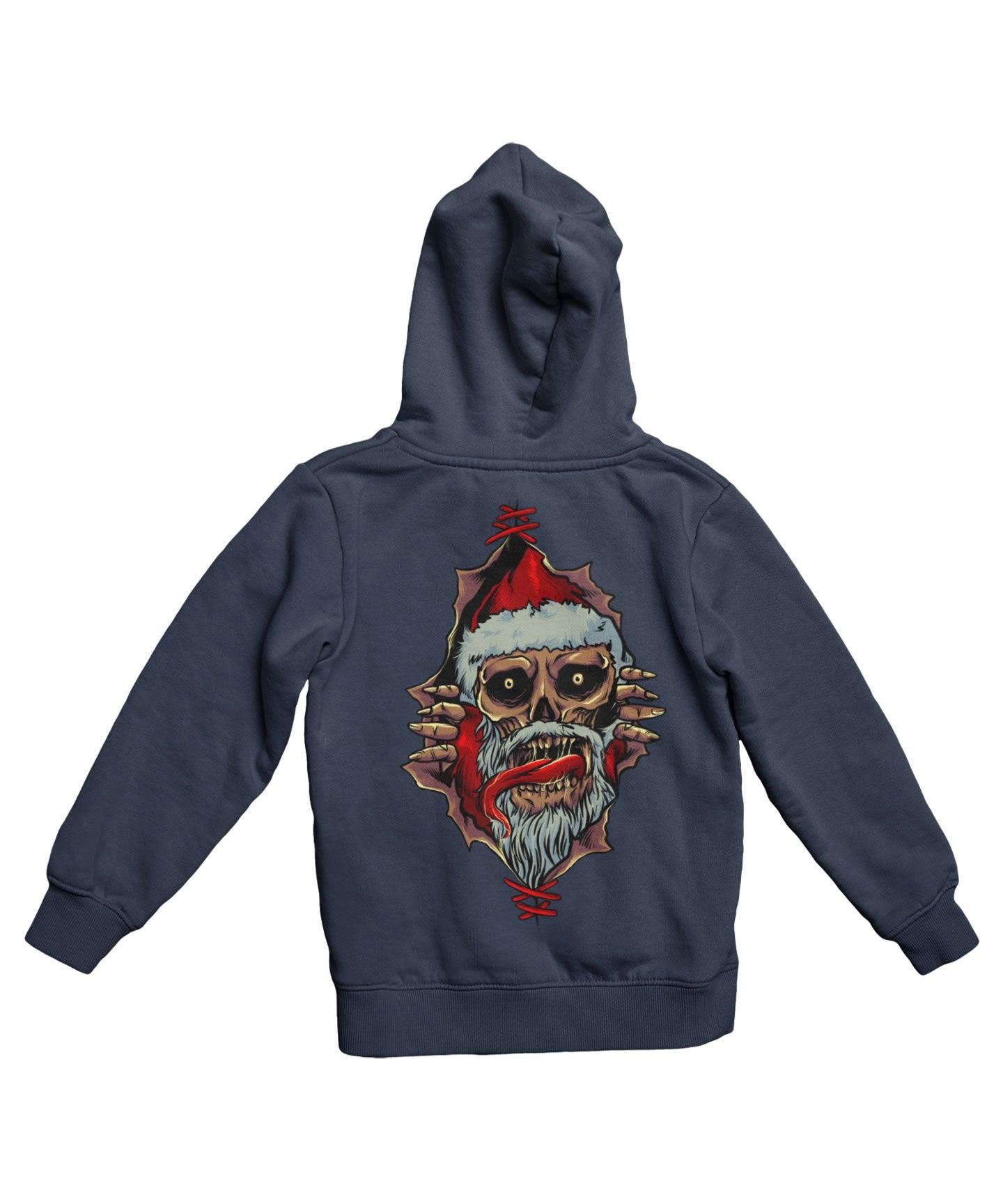  Skull Santa Peek-A-Boo Back Printed Christmas Hoodie