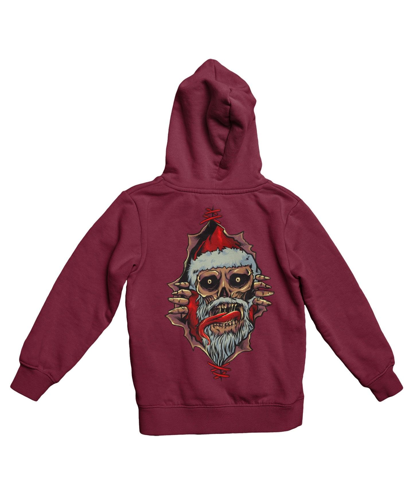  Skull Santa Peek-A-Boo Back Printed Christmas Hoodie
