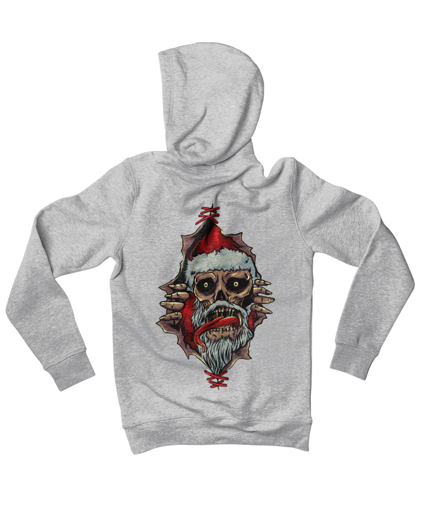  Skull Santa Peek-A-Boo Back Printed Christmas Hoodie