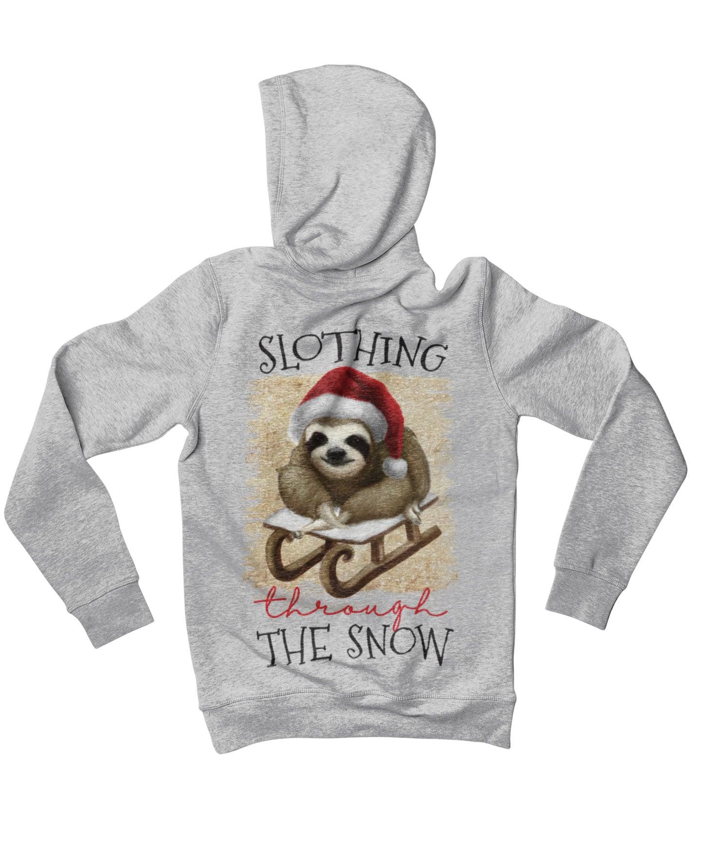  Slothing Through The Snow Christmas Back Printed Hoodie