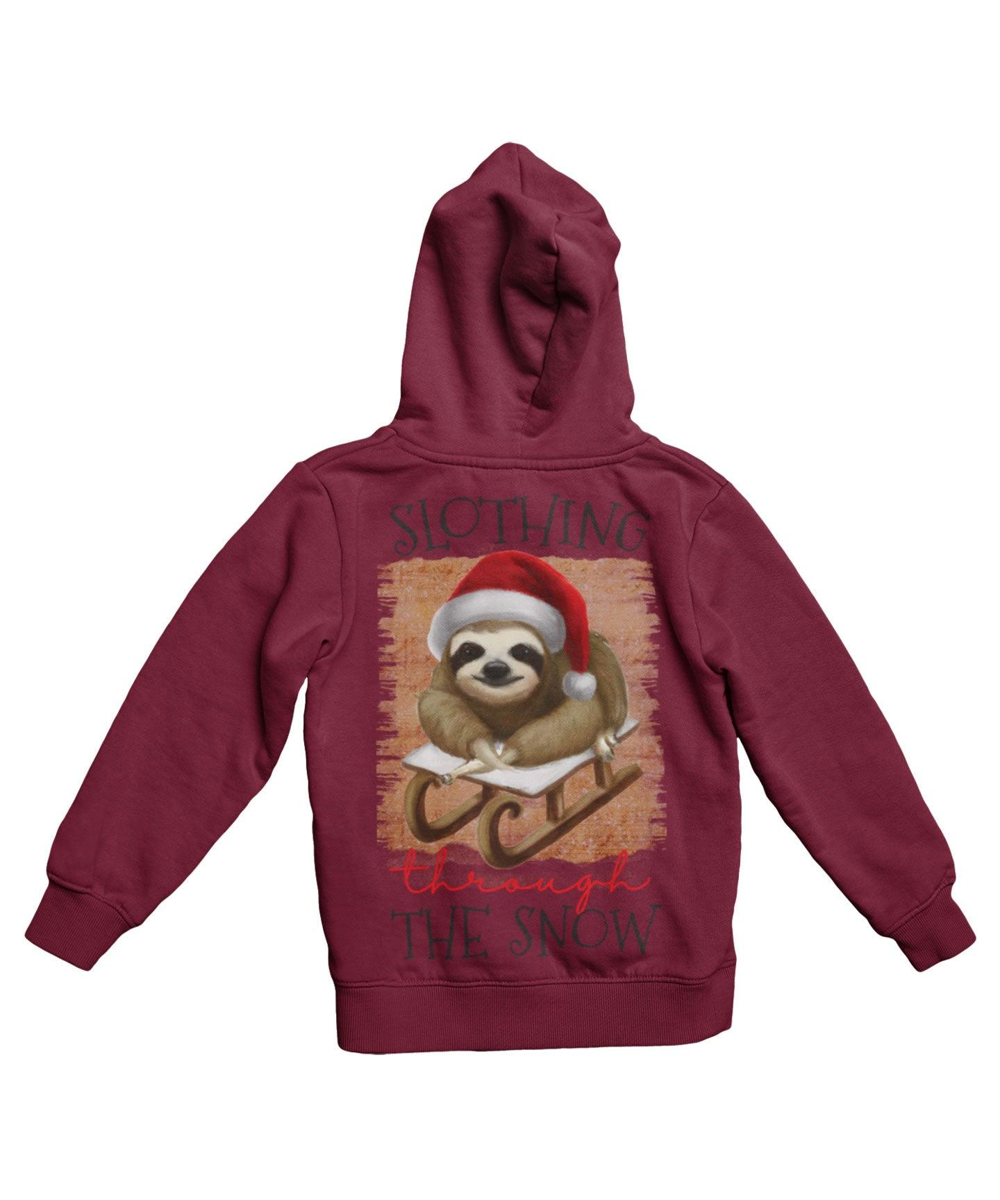  Slothing Through The Snow Christmas Back Printed Hoodie