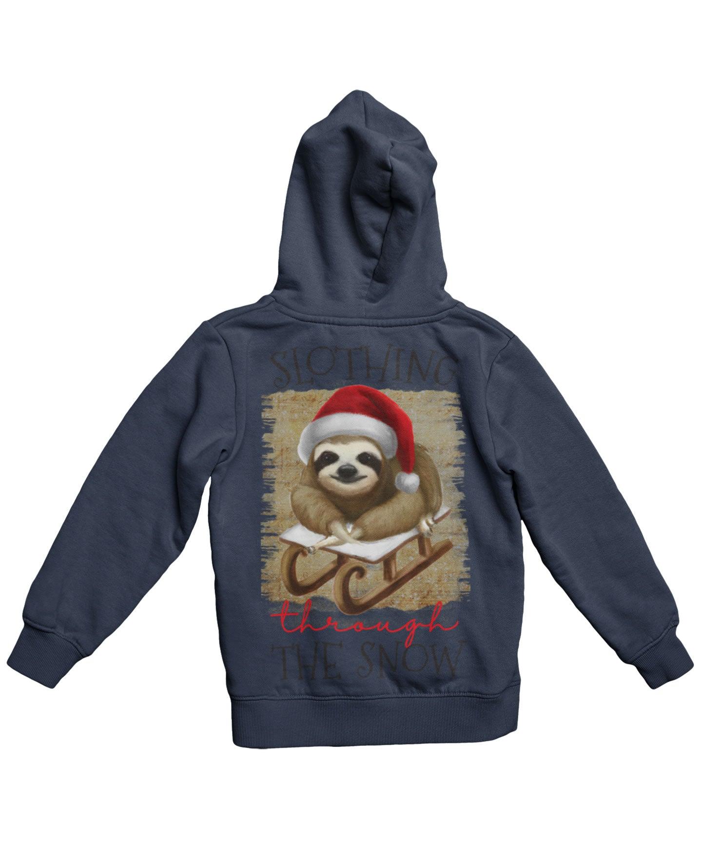  Slothing Through The Snow Christmas Back Printed Hoodie
