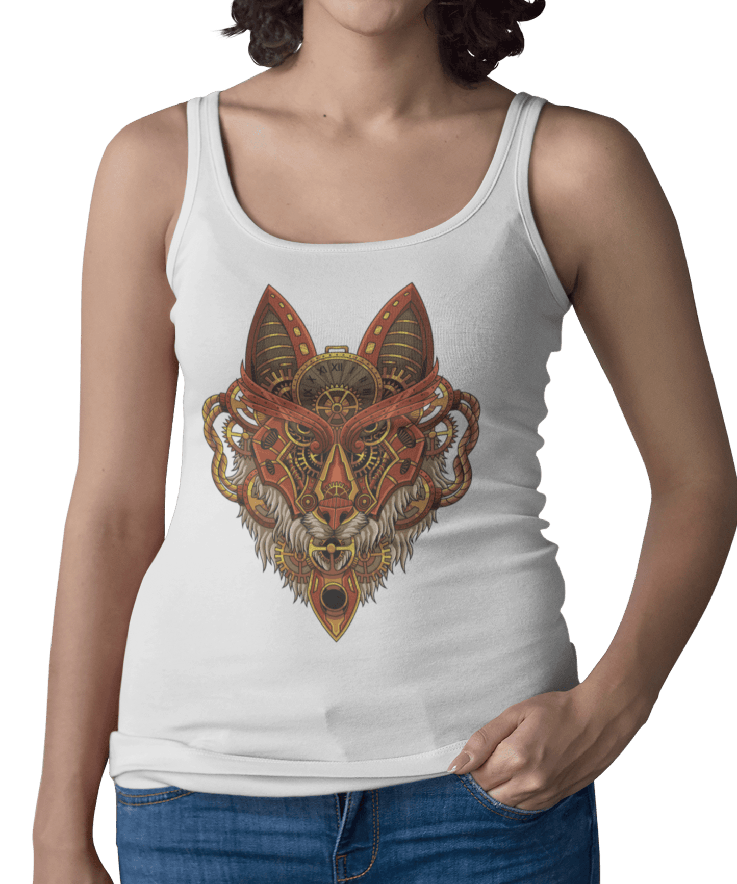  Steampunk Wolf Tattoo Design Adult Womens Vest Top